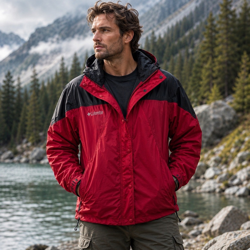 Columbia Sportswear Vintage 90s Red Black Colorblock Hooded Jacket  XL Mens
